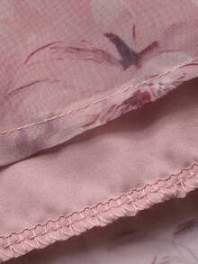 DAZY 女士V领收腰印花连衣裙，优雅度假风吊带裙 - 粉色 - 查看 8