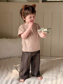 DAZY Toddler Boys' Crew Neck Contrast Stripe Comfortable 2 Pieces Pajama Set - Apricot - View 7