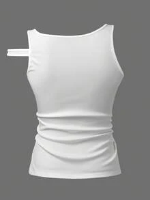 Manfinity Dauomo Áo nam trơn màu, kiểu dáng trễ vai, thoải mái, đa năng, thích hợp mặc hàng ngày. - trắng - Xem 2