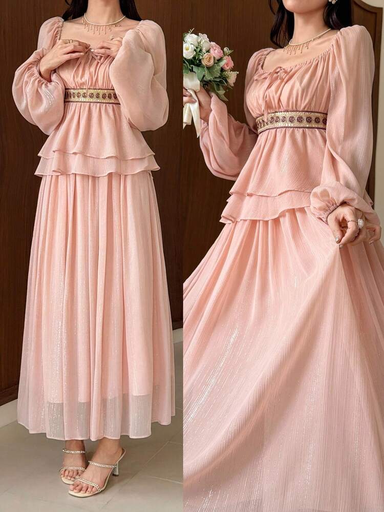 Women's Elegant Contrast Color Ruffle Tie Shirt And Skirt 2 Pieces Set, Spring/Summer