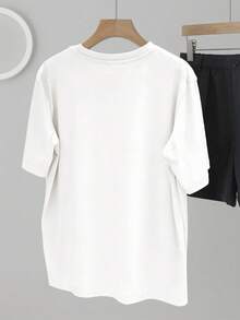 Lalippa 女士休闲仓鼠标语印花圆领落肩T恤，夏季 - 白色 - 查看 2