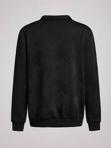 Officeau Men's Spring & Autumn Casual Polo Shirt With Collar & Zipper | Herringbone Jacquard Knit, Sweatshirt Silhouette, Essential For Vacation & Everyday Casual Wear, Great Valentine's Day Gift For Boyfriend (Note: European & American Sizes Run Large, Choose One Size Down Based On Your Body Type) - Black - View 2