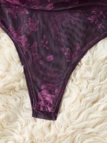 Franclia Bodysuit Lengan Panjang Transparan Motif Leopard untuk Wanita - Purple - View 6