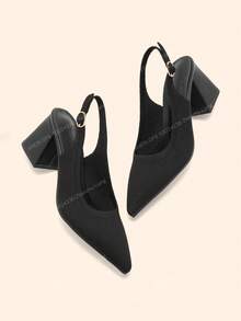 CUCCOO BASICS Women's Fashion Open Back Pointed Toe Chunky Mid-Heel Pumps, Classic Minimalist Design For Commuting, Dating, Party, Holiday, Wedding - Shining Night Black - View 7