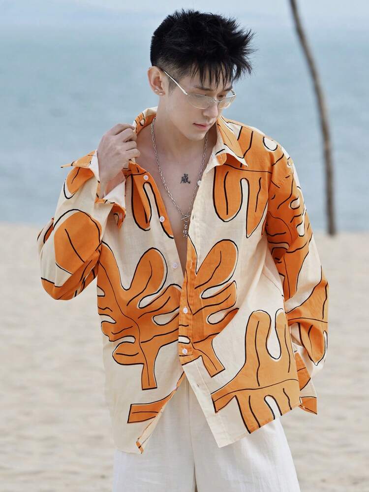 Floral Print Long Sleeve Casual Shirt For Men, Spring/Summer