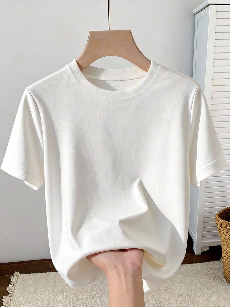 Resyla Áo thun ngắn tay nữ kiểu dáng tối giản, dễ phối đồ, thích hợp mặc đi làm hàng ngày, mùa hè. - trắng - Xem 1