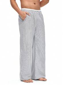 Rest Era Men's Striped Casual Lounge Pants - Black and White - View 4