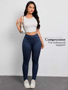 SHEIN PETITE Women's High Waist Slim Fit Versatile Daily Wear Jeans - Dark Wash - View 4