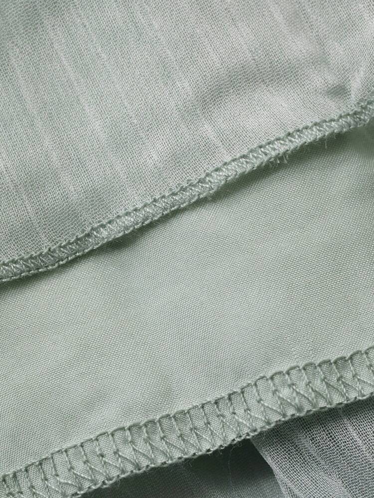 Women's Square Neck Short Sleeve Cinched Waist Casual Chiffon Dress, Vacation Style Dress Sundress