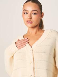MISSGUIDED Open Front Knit Cardigan With Button Closure And Ribbed Trim Details For Casual Fall Fashion - Apricot - View 4