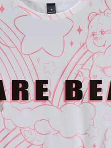 SHEIN X Care Bears Men's Casual Cute Cartoon Bear & Rainbow Letter Print Loose Fit T-Shirt, Fashionable Street Style For Daily Commute, Summer - White - View 3
