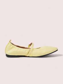 CUCCOO DOLLMOD Women Shoes Light Yellow Pleated Mary Jane Flats, Metal Buckle, Fresh And Comfortable Commuter Dating Temperament Shoes - Light yellow - View 3