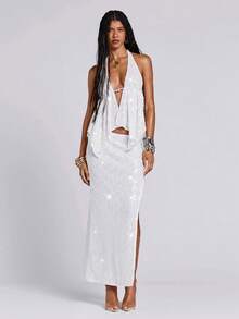 ROMWE Avant 性感露背吊带串珠网纱吊带衫 - 白色 - 查看 3