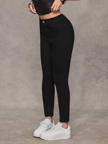SHEIN ICON Women's Casual Western Style Skinny Denim Jeans - Black - View 3