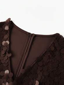 ZEYLAH SEQUIN V-NECK DRESS FOR WOMEN, PARTY WEAR - Brown - View 4