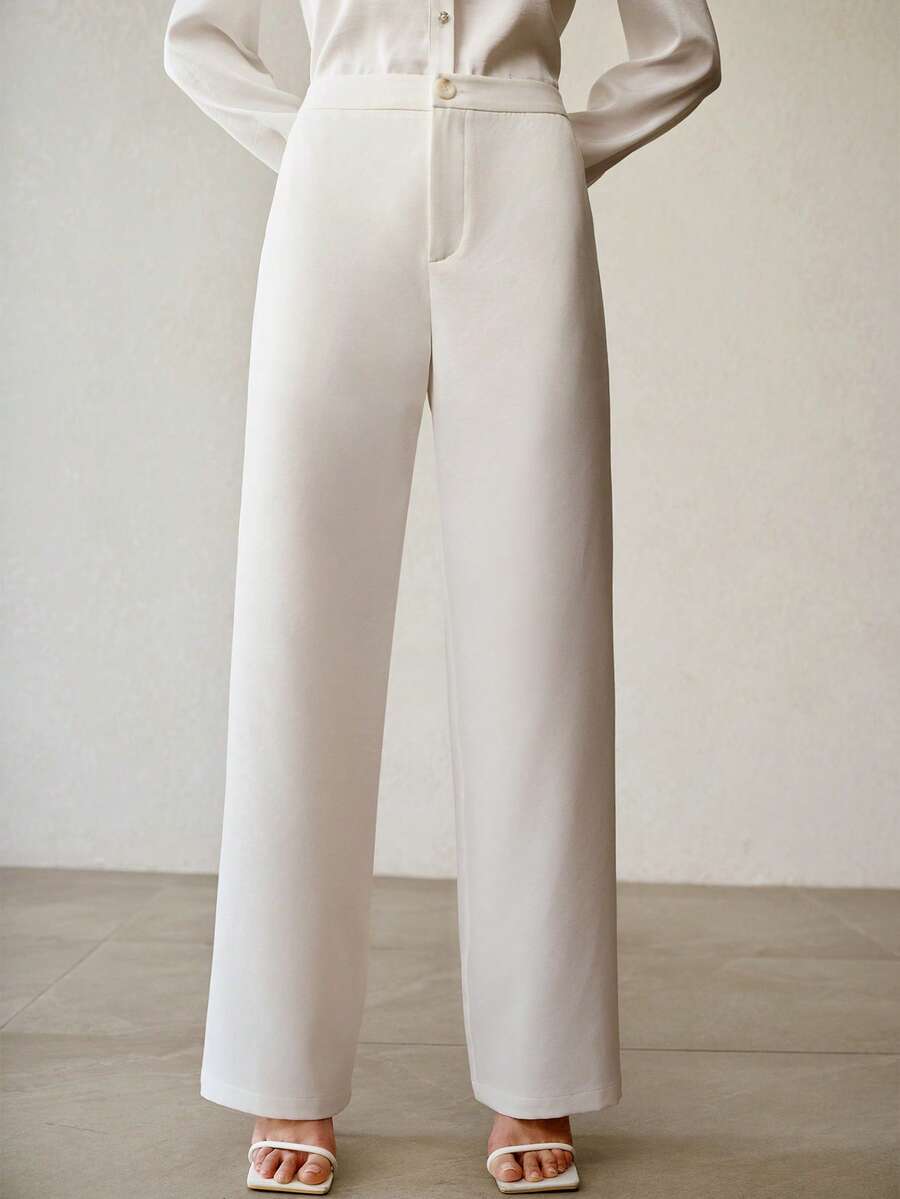 MOTF PREMIUM WOMEN'S ELEGANT STRAIGHT-LEG OFFICE SUIT PANTS - White - View 1