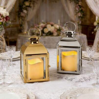 Cirelle European-Style Windproof Glass Candle Holder - Stainless Steel Lantern For Outdoor & Indoor, Elegant Wedding Table Decor