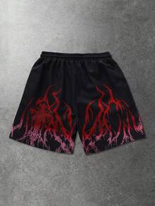 ROMWE MEN Street Life Men's Printed Woven Shorts, Suitable For Spring And Summer - Black - View 2