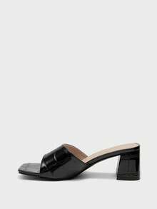 CUCCOO BIZCHIC Women Shoes Spring And Summer New Fashion Versatile Thick Heel Square Toe Crocodile Pattern Black PU Leather High Heel Sandals Commuter Party Wear - Black - View 10