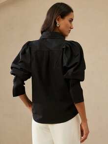 Aveloria Rosie New Stylish Elegant Commuter Exaggerated Batwing Sleeve Long Sleeve Blouse Top - Black - View 2