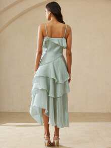 Aveloria Rosie Vestido de tirantes con volantes asimétricos de estilo romántico francés - Azul Cadete - Ver 2