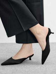 CUCCOO BIZCHIC 黑色尖头细跟套脚高跟鞋，百搭日常通勤女鞋 - 黑色 - 查看 2