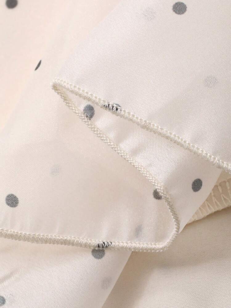 Tween Girls Polka Dot Print Bow Decor Short Sleeve Blouse