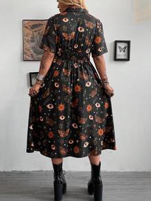 Whyspr Vestido con estampado de manga corta y cuello de camisa de moda - Negro - Ver 2