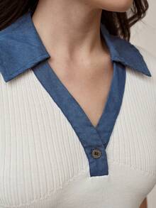 MOTF PREMIUM 女士休闲V领短款针织衫 - 白色 - 查看 2