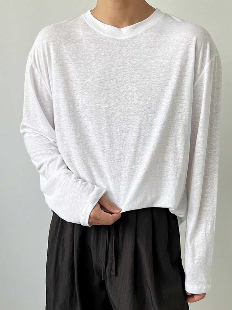 Men's White Long Sleeve T-Shirt And Shorts Set, Summer