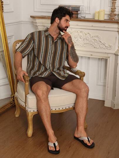 DAZY Men's Short Sleeve Shirt And Shorts Pajama Set, Summer