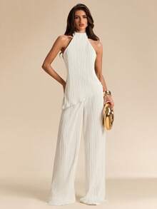 SHEIN BAE Bộ đồ 2 món thanh lịch dành cho nữ: Áo hai dây hở lưng và quần dài. - trắng - Xem 6