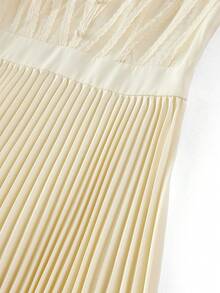 ZEYLAH 对比色蕾丝褶饰连衣裙 - 杏色 - 查看 4