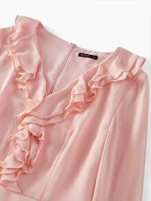 ZEYLAH 垂坠对比蕾丝荷叶边连衣裙 - 淺粉色 - 查看 3