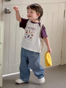 DAZY 男婴夏季亚麻竖条纹休闲宽松轻盈透气裤 - 藍色 - 查看 10