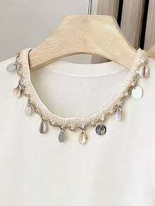 INAWLY Women's Sequin Trim Round Neck Casual Sleeveless Knit Top - White - View 3