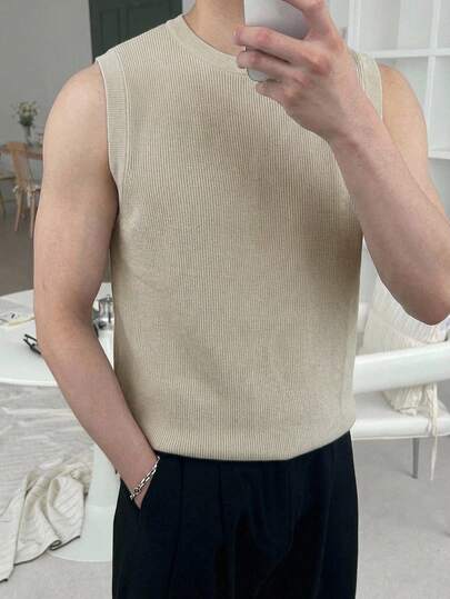 DAZY Men's Solid Color Fitted Crew Neck Tank Top, Summer