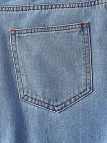 SHEIN MOD Plus Size Red Bow Decor Slant Pocket Wide Leg Jeans - Blue - View 5