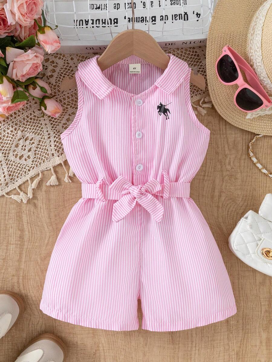 女童竖条纹马匹印花时尚连体衣 - 彩色 - 查看 1