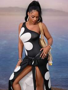 Lureya 女士时尚印花镂空系带褶皱连体裤，扭结腰带设计，青春魅力性感日常穿着，适合春夏晚宴、派对、海滩度假、节假日穿着。 - 彩色 - 查看 6