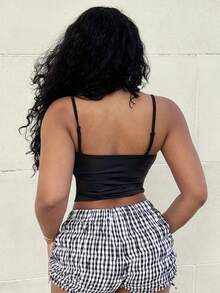 Alexandranx Women Fashionable Letter Rhinestone Embellished Bow Tie Camisole Top - Black - View 2