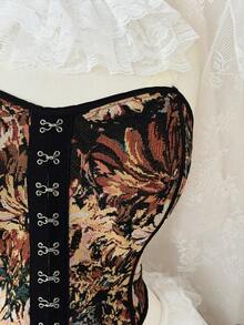 Sweetra CURVE Vintage Oil Painting Fitted Unique Sexy Crop Top - Khaki - View 4