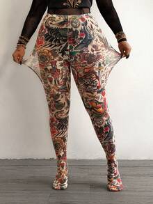 Whyspr 复古浪漫印花紧身打底裤 - 黑色 - 查看 3