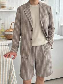 DAZY Conjunto de camisa de manga corta y pantalones cortos para hombre, gris, verano - Gris - Ver 4