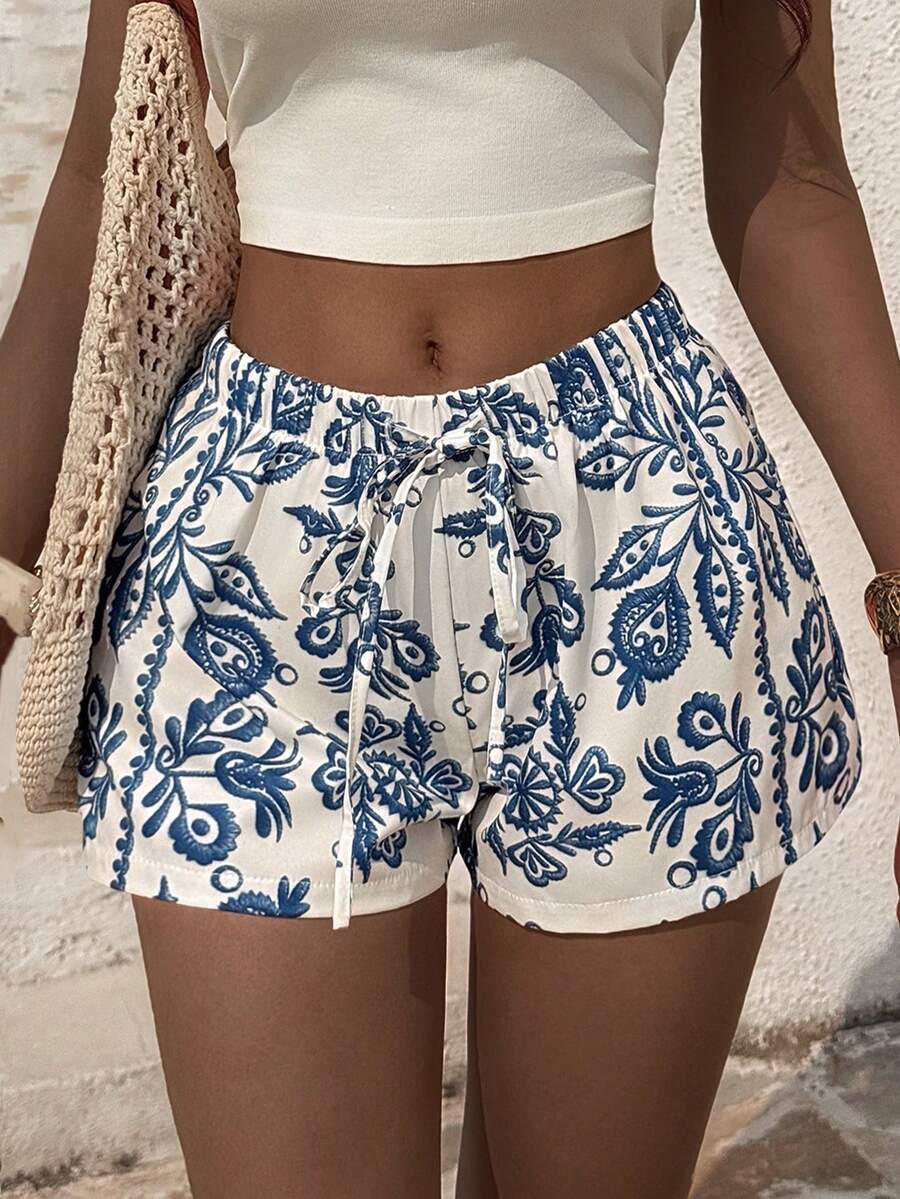 Selamara Quần short nữ phong cách Bohemian in họa tiết Paisley, kiểu dáng thường ngày mùa xuân/hè, thích hợp cho mùa hè, kỳ nghỉ, mặc thường ngày, thư giãn ở nhà và đi biển. - Nhiều màu - Xem 1