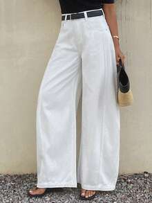 DAZY Quần jeans nữ ống loe cạp trung, màu trơn, túi xéo, kiểu dáng thường ngày thành thị. - trắng - Xem 6