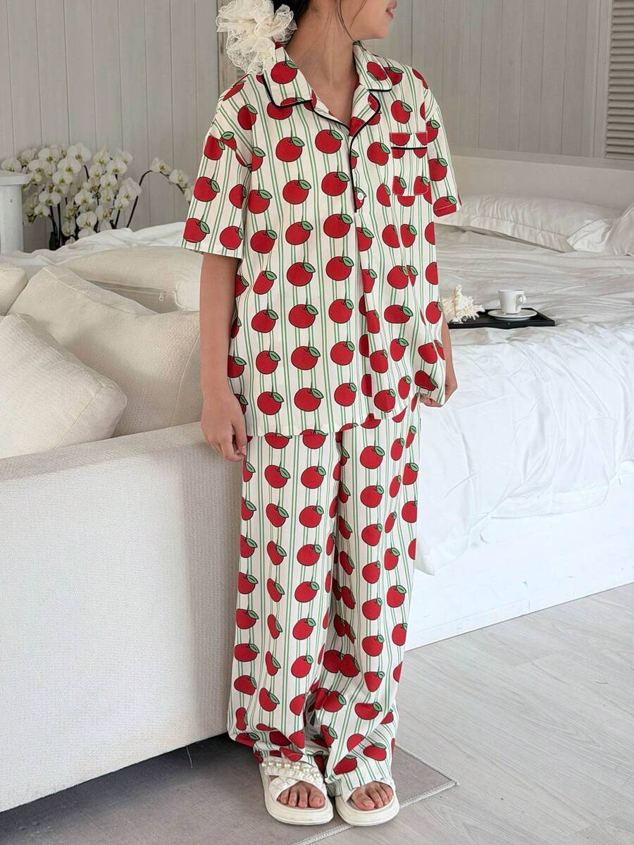 DAZY Tween Girls Full Print Short Sleeve Pants Pajama Set, Fall - Multicolor - View 1