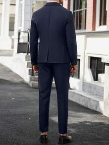 Calvornis 男士缺口领长袖夹克和长裤正式商务套装 - 藏蓝色 - 查看 2