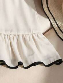 SHEIN Tween Girls' Summer Elegant Color Block Ruffle Hem Dress - Apricot - View 7