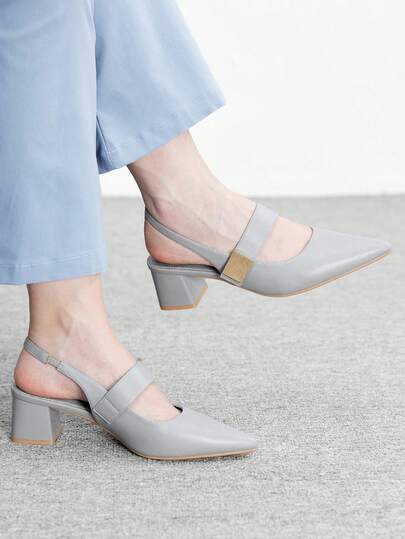 CUCCOO BIZCHIC Light Blue Fresh Classic Simple Square Buckle Comfortable Commuting Fashion Pointed Rear Air Thick Heel Shoes
